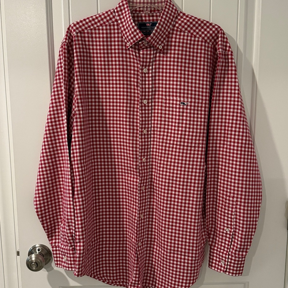 Men’s Vineyard Vines Red and White Gingham Shirt